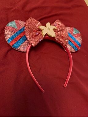 Sequin Minnie Ear Headband with Glitter Bow - Pink & Blue